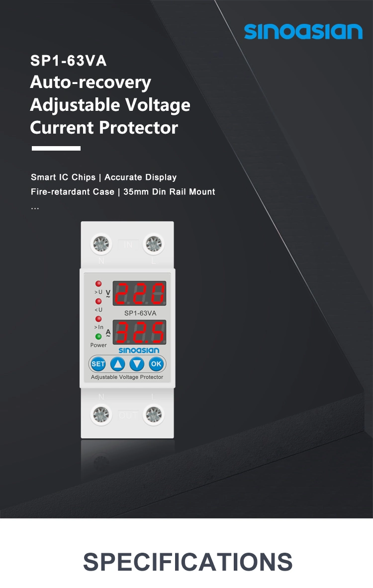 Manufacturer 2p 220/230V 1-63A Adjustable Over Under Voltage Current Protector